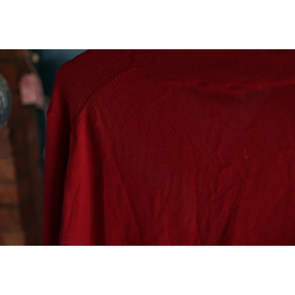 Jos A Bank Traveler Sweater Mens L Burgundy 100% Merino Wool 1/4 Zip Long Sleeve